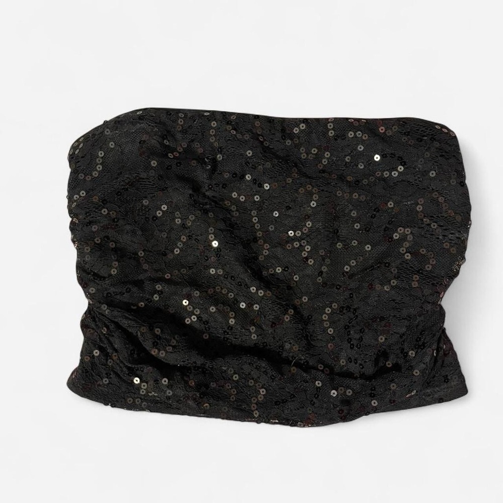 S Wild Fable Black sequin tube top #goth #grunge - Picture 2 of 5